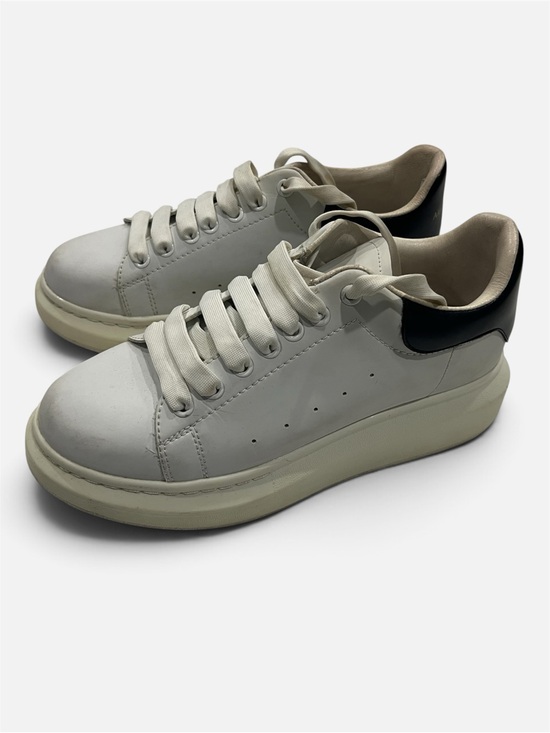 Alexander McQueen Shoes - Alexander McQueen White Leather Platform Sneakers with Black Heel Tab